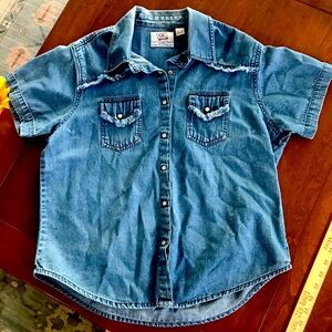 Womens Real Work Wear Blue Denim‎ Casual Button Down Shirt XL